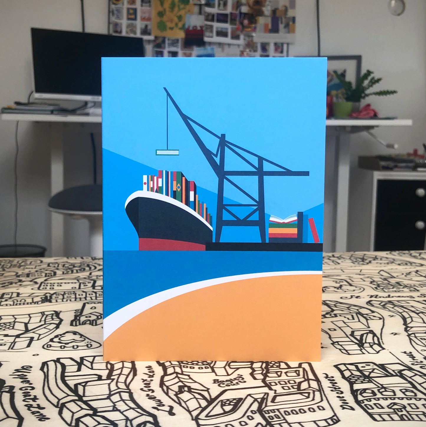 FELIXSTOWE DOCKS Travel Poster Style Greetings Card by Rebecca Pymar