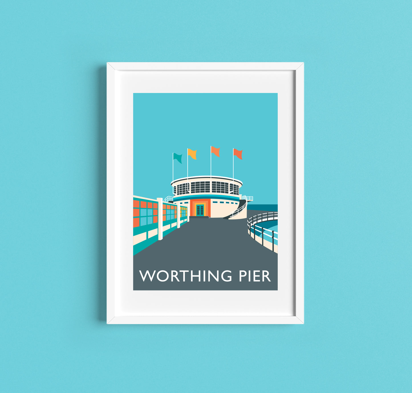 WORTHING PIER Travel Poster - Art Deco Print - Illustration by Rebecca Pymar