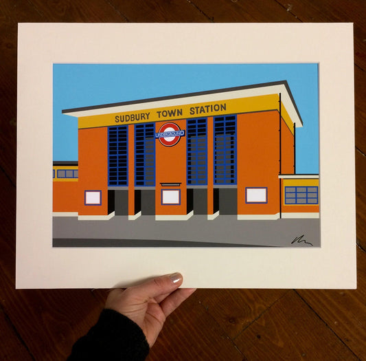 Sudbury Town Station - Mounted Print - London Underground illustration - Art Deco Tube Station Series