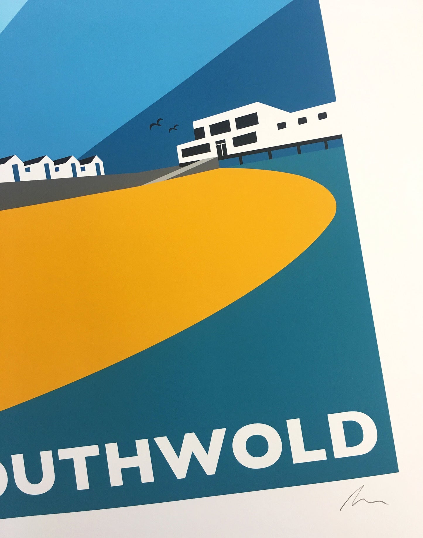 SOUTHWOLD Travel Poster - Beach huts and Southwold Pier - Art Deco Print - Illustration by Rebecca Pymar