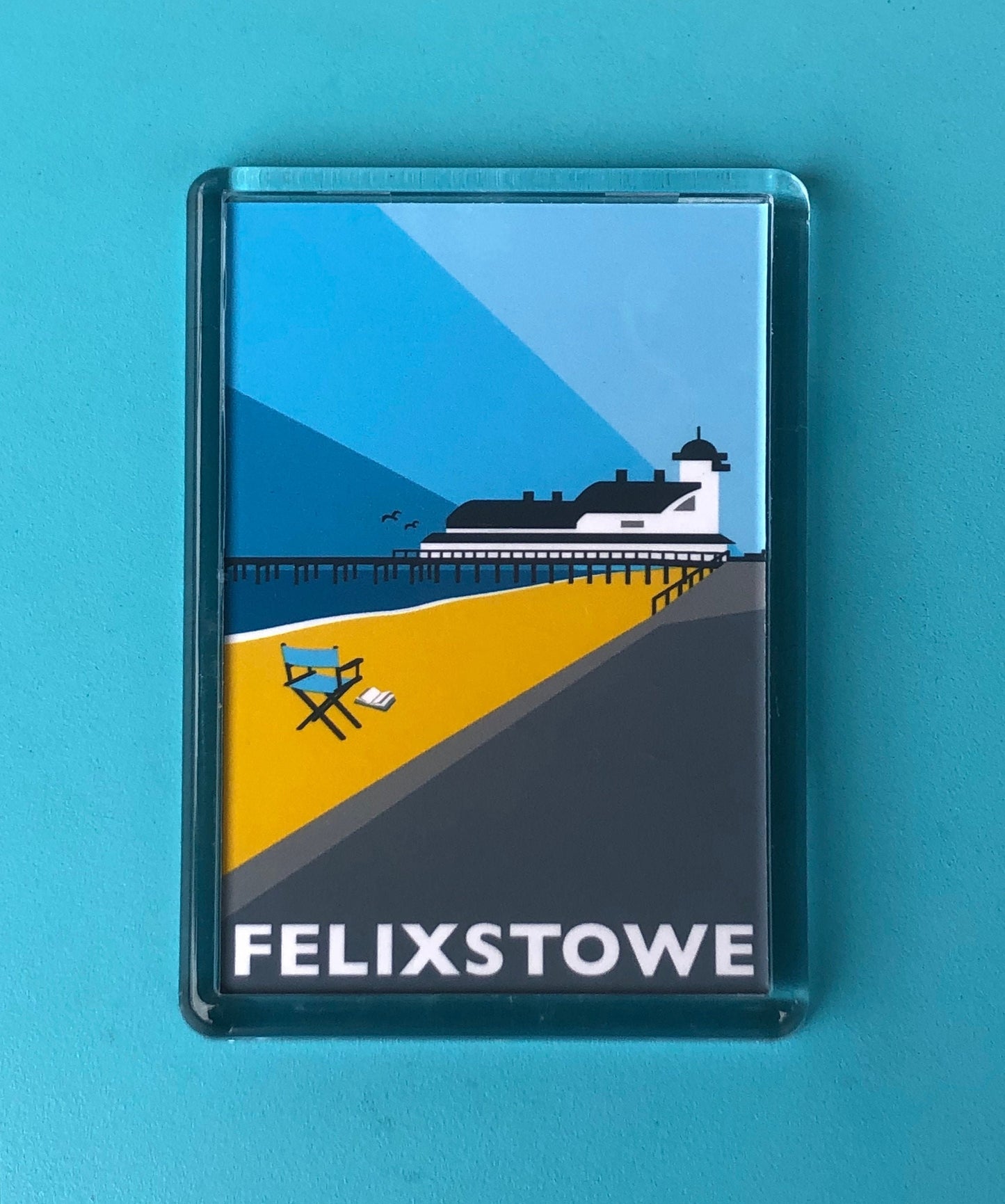 FELIXSTOWE PIER Travel Poster Style Fridge Magnet by Rebecca Pymar