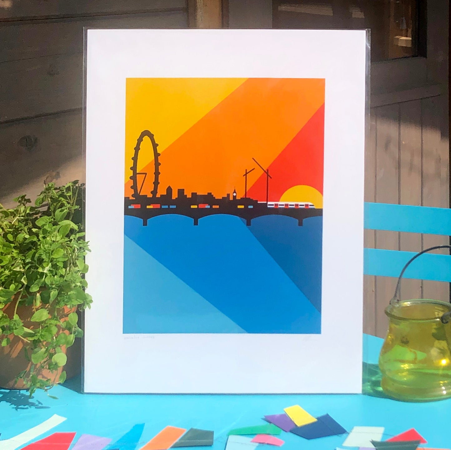 SECONDS SALE! LONDON - Waterloo Sunset - Travel Poster - Art Deco - Illustration by Rebecca Pymar