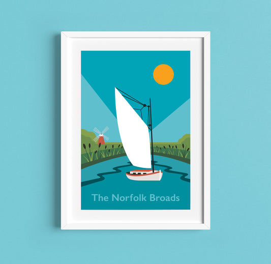 Norfolk Broads Travel Poster Print - Art Deco Travel Poster Art