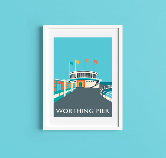 WORTHING PIER Travel Poster - Art Deco Print - Illustration by Rebecca Pymar