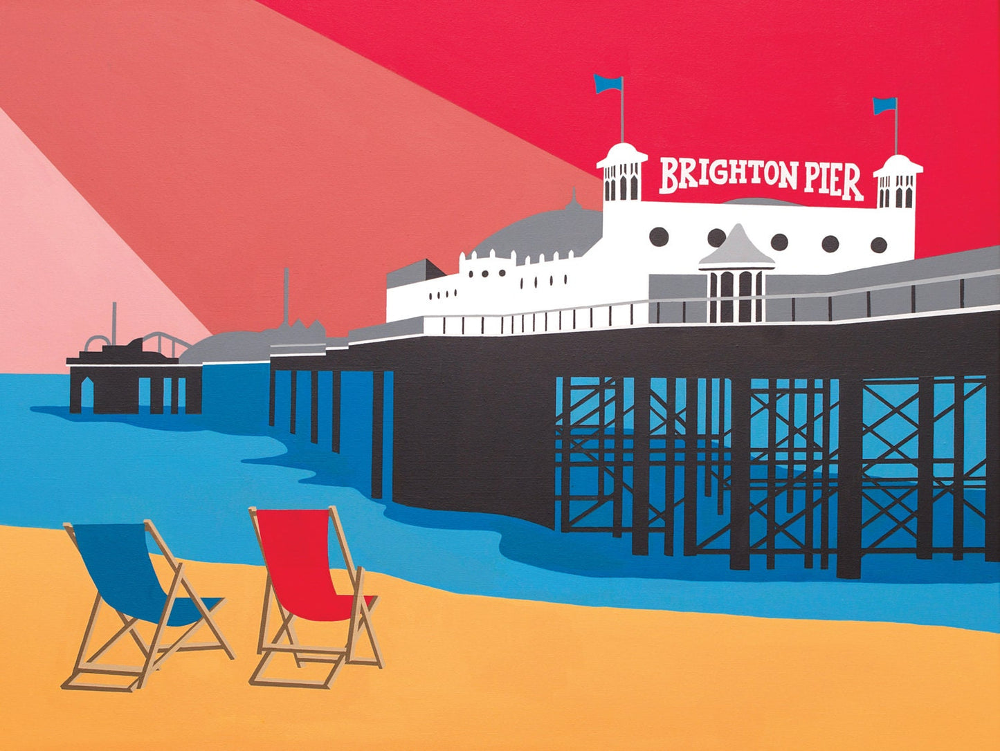 BRIGHTON PIER themed Mounted Fine Art Print - British Seaside - Art Deco - Travel Poster - by Rebecca Pymar