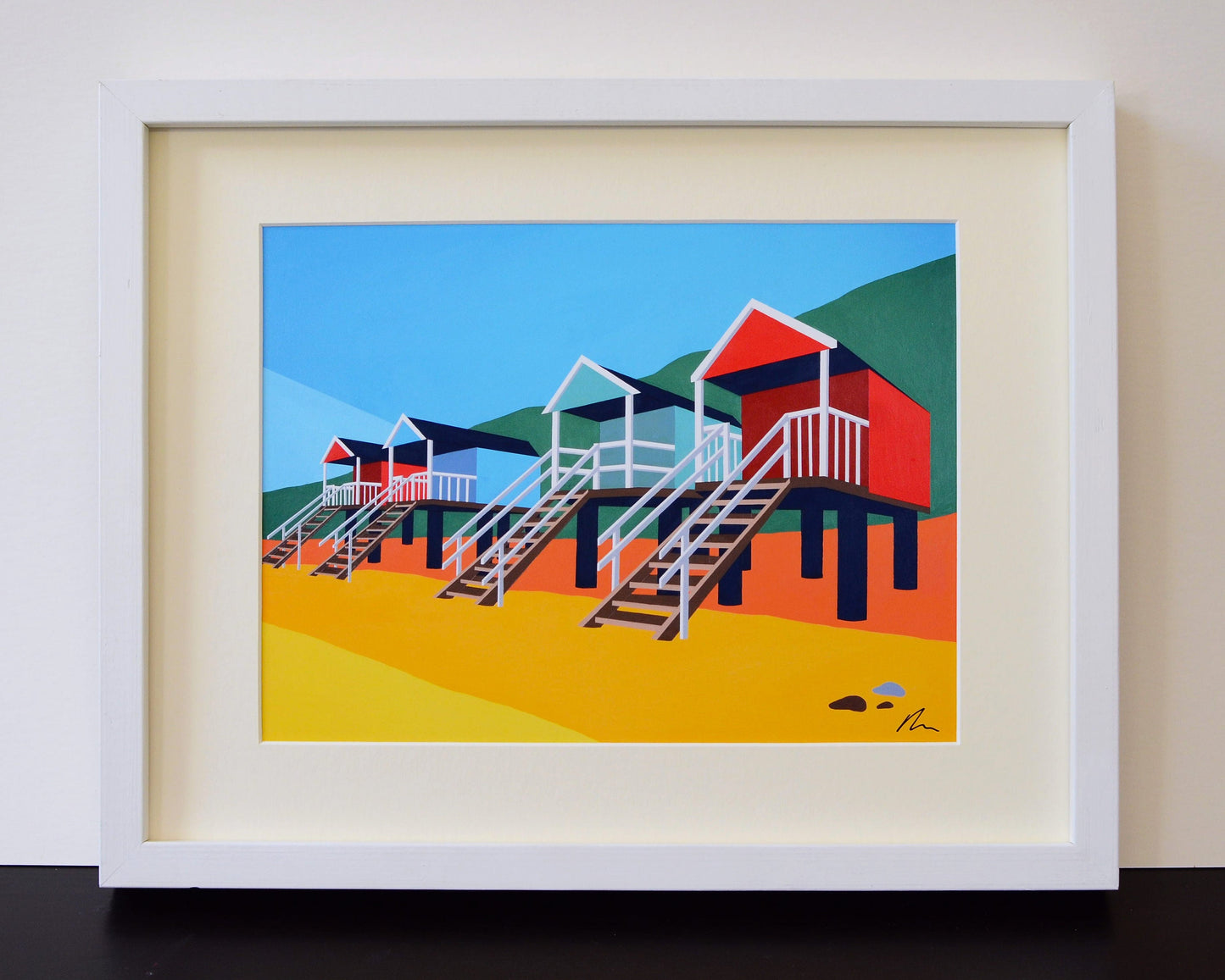 BEACH HUT Mounted Fine Art Print - 'Wells Beach huts' - English Seaside - North Norfolk - by Rebecca Pymar