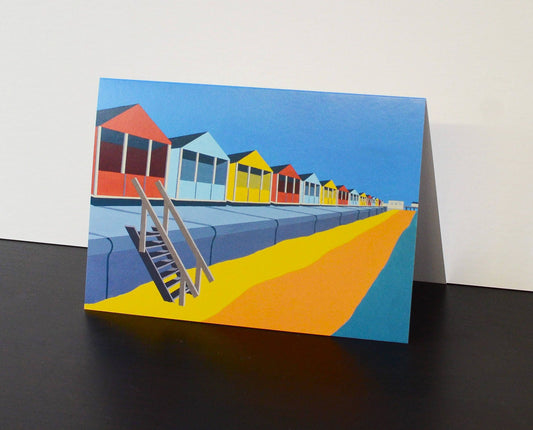 Beach Hut themed Artists Greetings Card by Rebecca Pymar