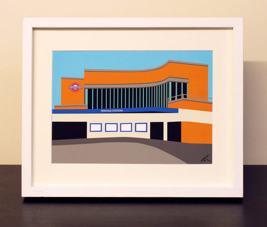Perivale Station - Mounted Print - London Underground illustration Travel Poster - Art Deco Tube Station Series