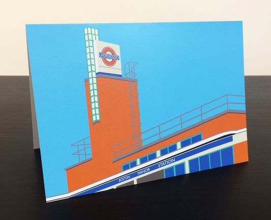 LONDON Tube Station Greetings Card 'Boston Manor Station' Art Deco Illustration by Rebecca Pymar