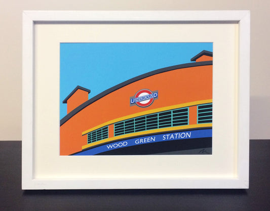 Wood Green Station - Mounted Print - London Underground illustration Travel Poster - Art Deco Tube Station Series - by Rebecca Pymar