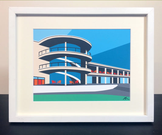 De La Warr Pavilion - Mounted Fine Art Print - British Seaside - Art Deco - Travel Poster - by Rebecca Pymar