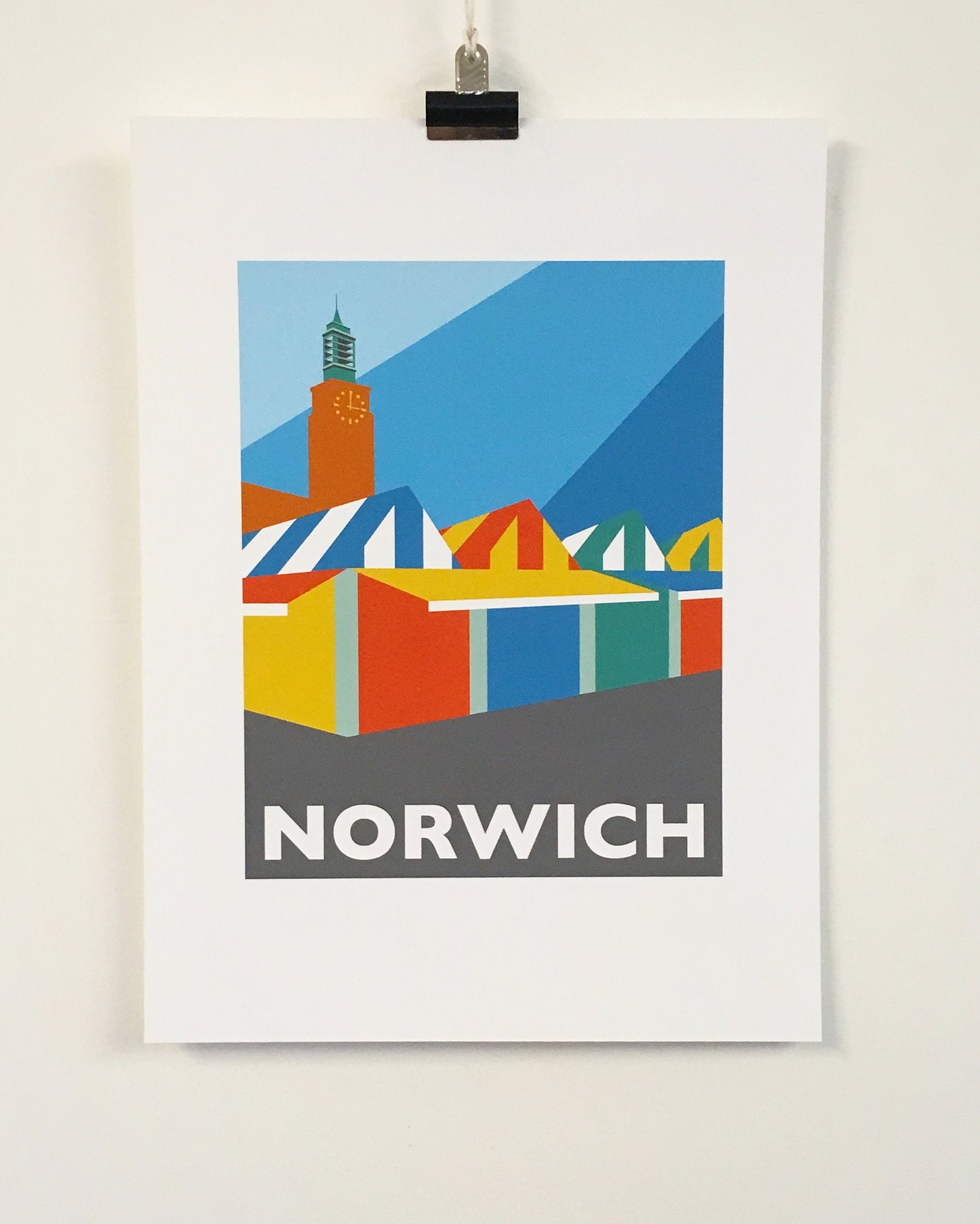 NORWICH Travel Poster - NORWICH MARKET - Art Deco Print - Illustration by Rebecca Pymar