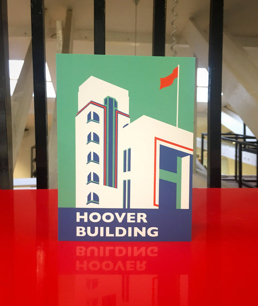 HOOVER Building LONDON Travel Poster Style Greetings Card by Rebecca Pymar