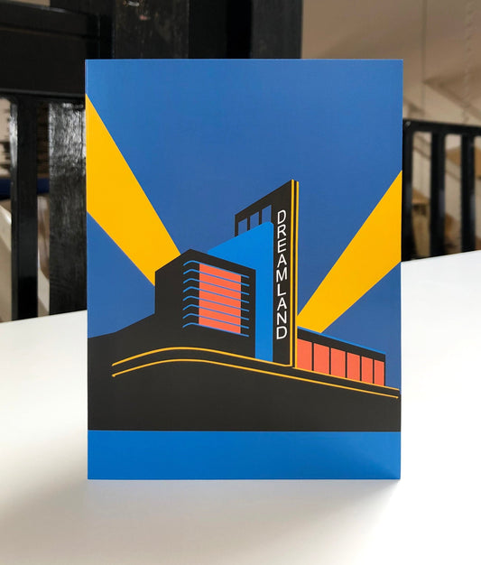 DREAMLAND - MARGATE Travel Poster Style Greetings Card by Rebecca Pymar