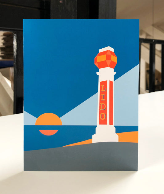 LIDO - MARGATE Travel Poster Style Greetings Card by Rebecca Pymar