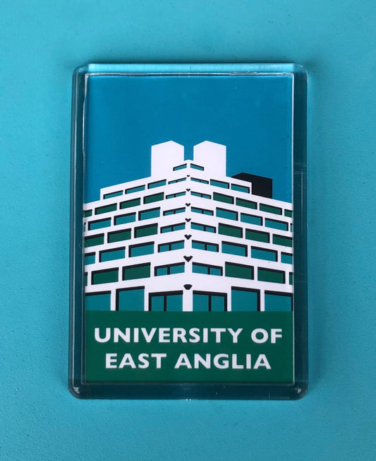 UNIVERSITY of EAST Anglia - UEA - Ziggurats - Travel Poster Style Fridge Magnet by Rebecca Pymar