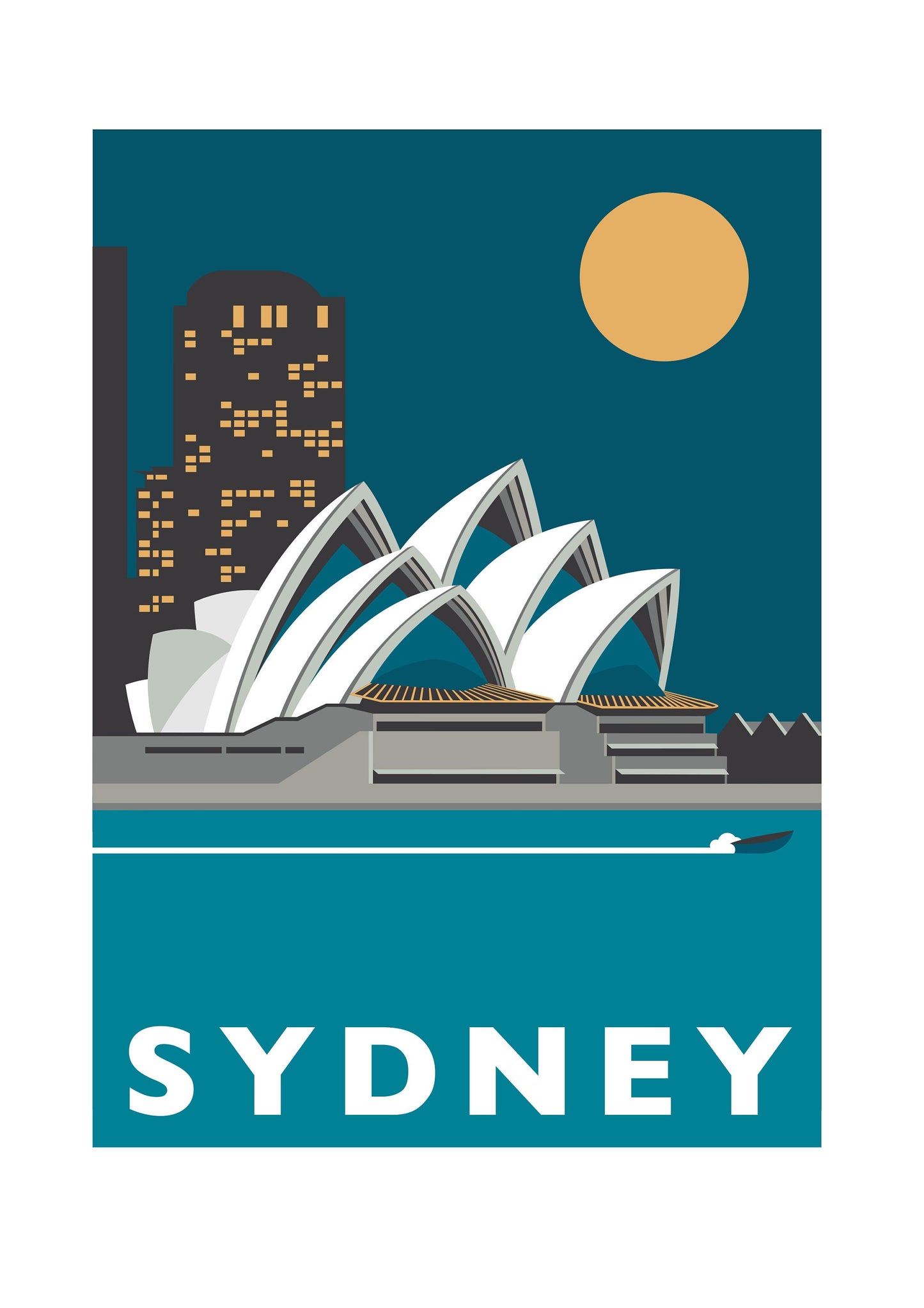 SYDNEY Travel Poster - Sydney Opera House - Art Deco Print - Illustration by Rebecca Pymar
