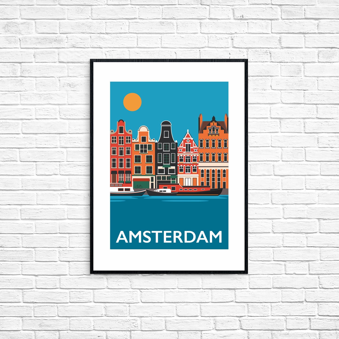 Amsterdam Travel Poster - Holland Print - Amsterdam Canal -  The Netherlands - Art Deco Print - Illustration by Rebecca Pymar