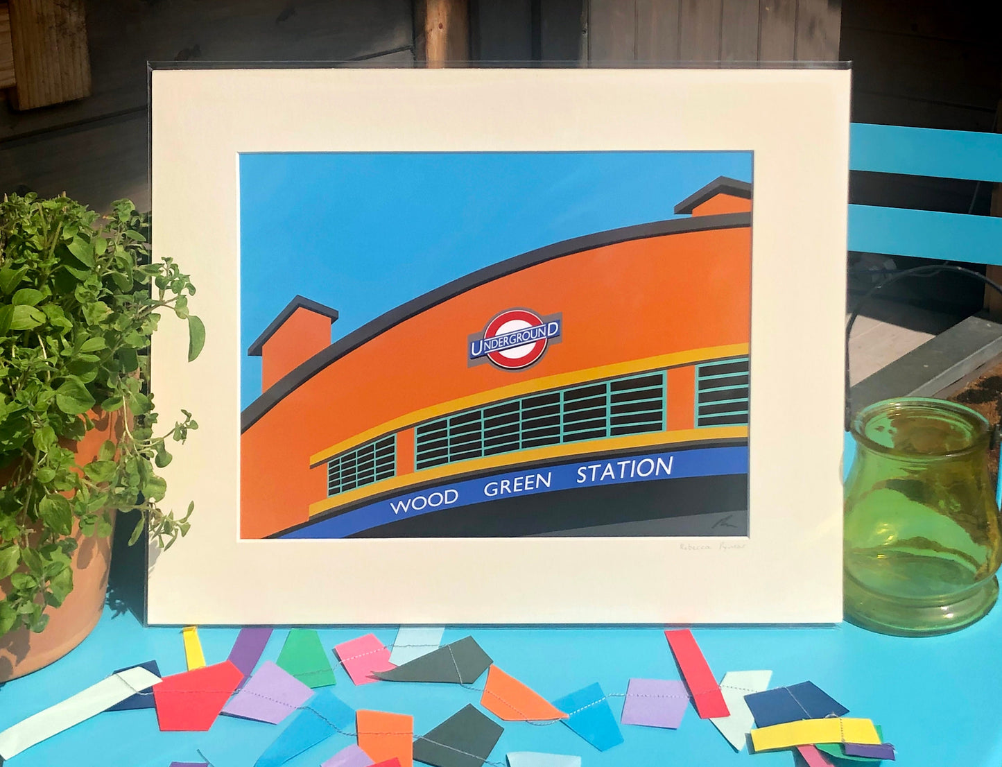 Wood Green Station - Mounted Print - London Underground illustration Travel Poster - Art Deco Tube Station Series - by Rebecca Pymar