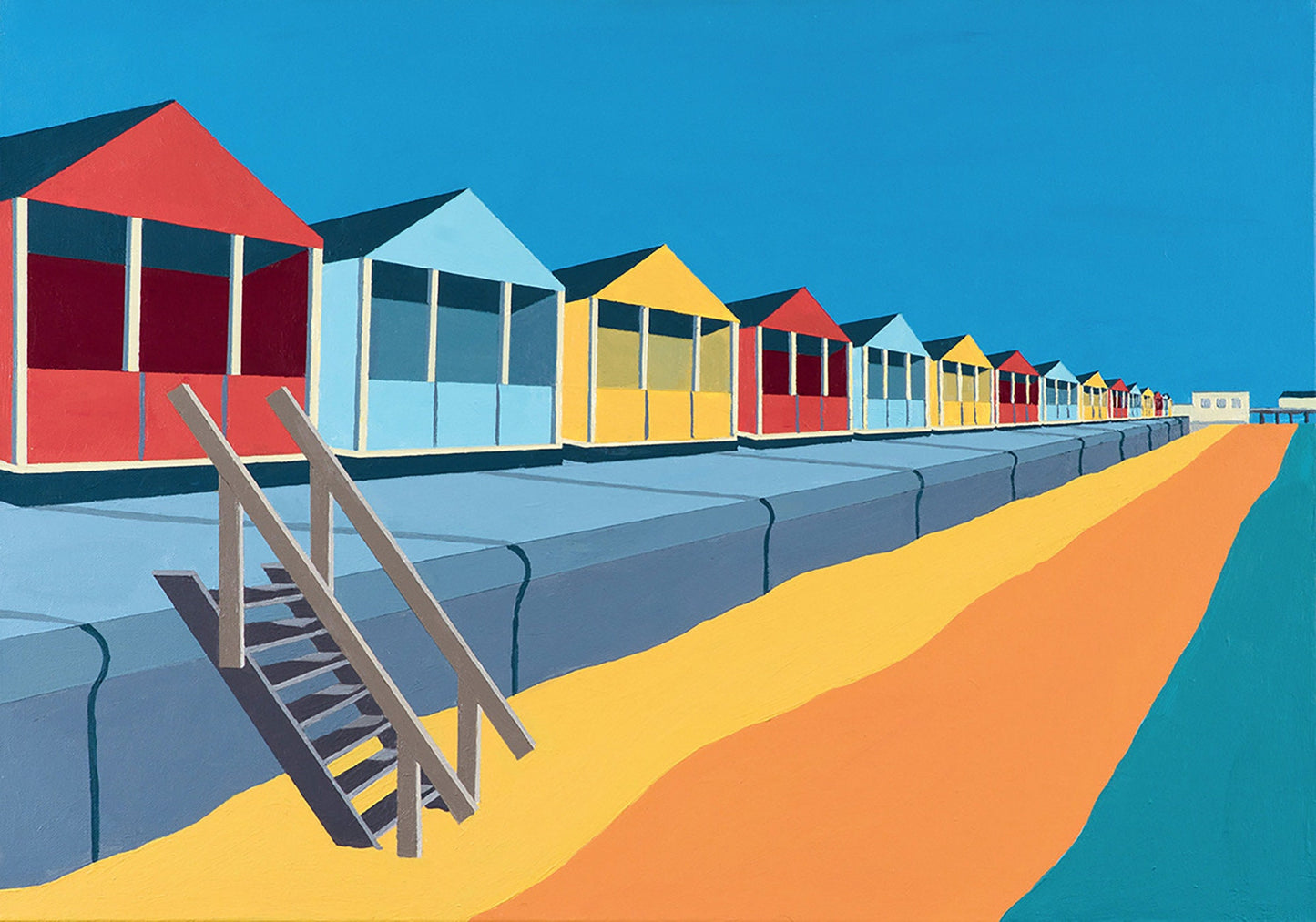 SOUTHWOLD Beach Hut Mounted Fine Art Print - English Seaside - Art Deco - Travel Poster - by Rebecca Pymar
