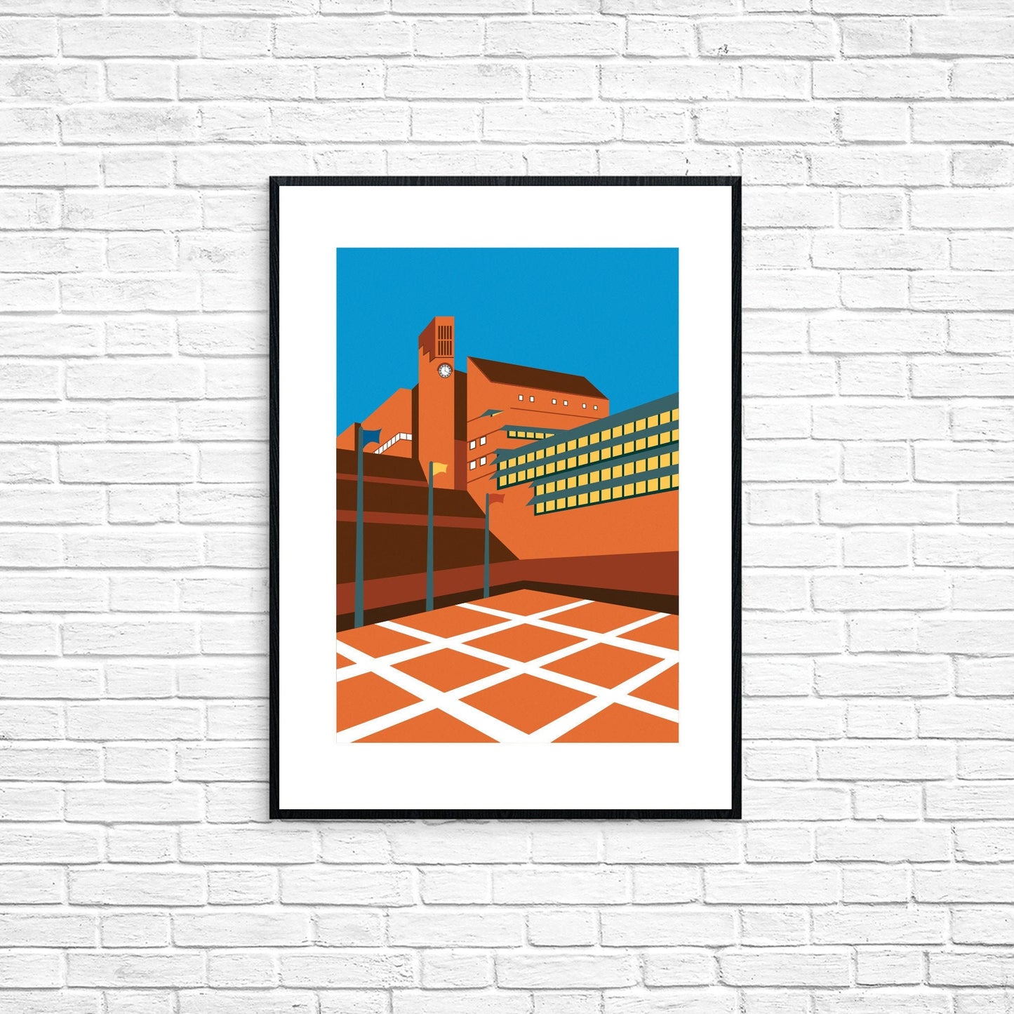 The BRITISH LIBRARY - Travel Poster - LONDON - Brutalism - Illustration by Rebecca Pymar