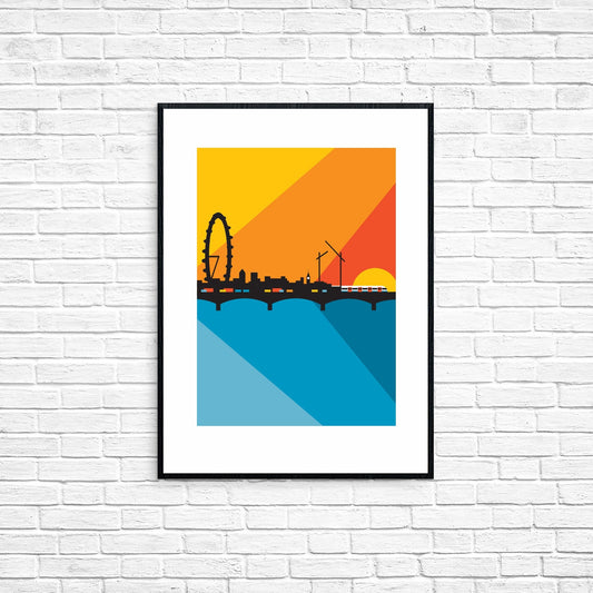 SECONDS SALE! LONDON - Waterloo Sunset - Travel Poster - Art Deco - Illustration by Rebecca Pymar