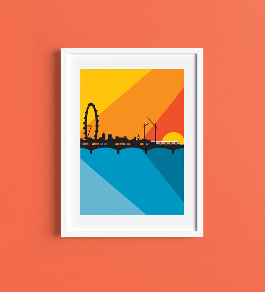 LONDON - WATERLOO Sunset - Travel Poster - Art Deco - Illustration by Rebecca Pymar