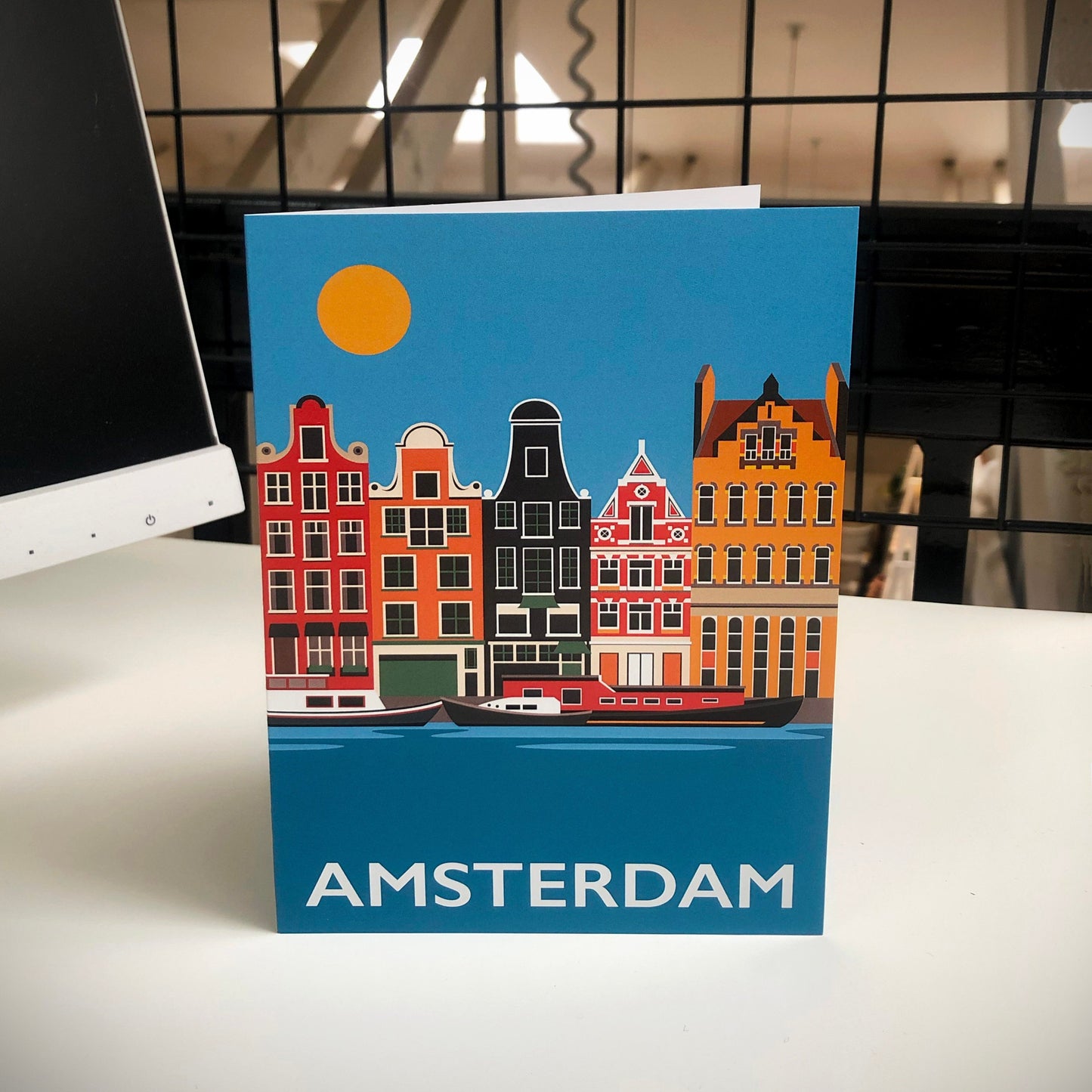 Amsterdam, The Netherlands, Travel Poster Style Greetings Card by Rebecca Pymar