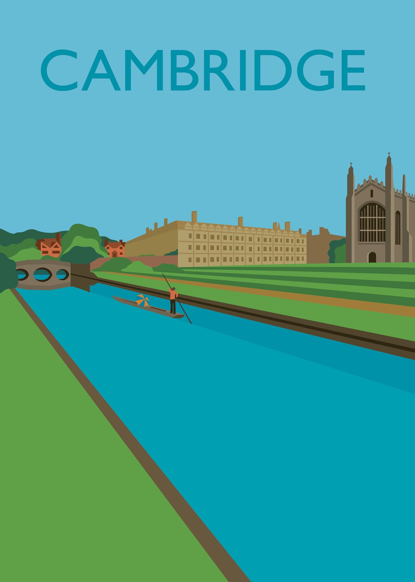 CAMBRIDGE Travel Poster - Cambridge University - Kings Chapel - Illustration by Rebecca Pymar
