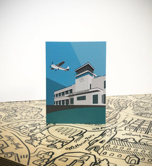 SHOREHAM AIRPORT - Brighton - Art Deco Airport - Travel Poster Style Greetings Card by Rebecca Pymar