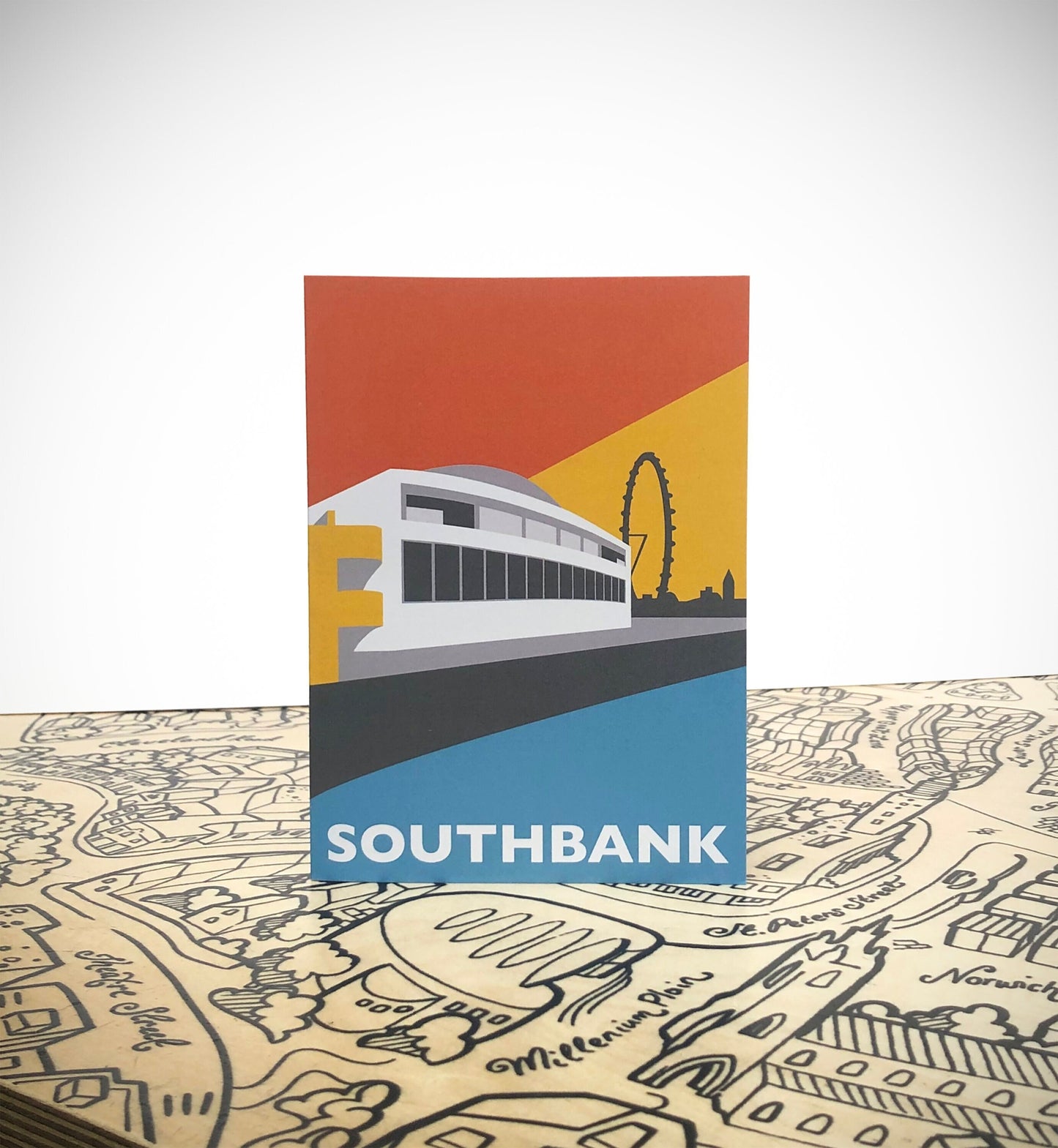 SOUTHBANK - Royal Festival Hall - London - Brutalism / Brutalist - Travel Poster Style Greetings Card by Rebecca Pymar