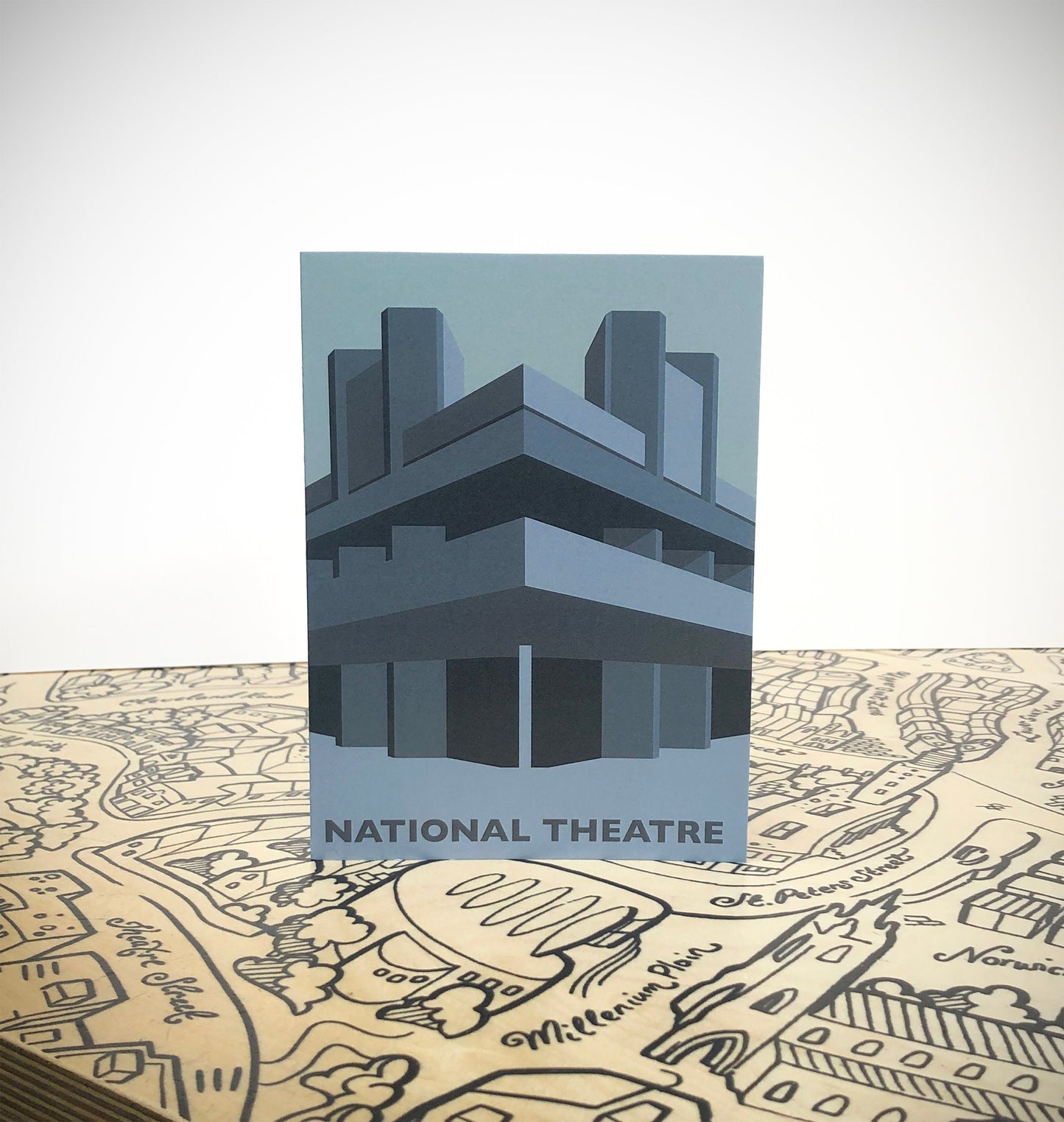 NATIONAL THEATRE - London - Brutalism / Brutalist - Travel Poster Style Greetings Card by Rebecca Pymar