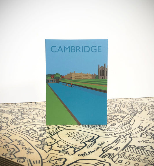 CAMBRIDGE - KINGS College Chapel - Cambridge University - Travel Poster Style Greetings Card by Rebecca Pymar