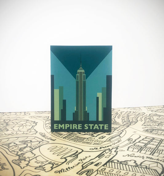 EMPIRE STATE building - New York - Travel Poster Style Greetings Card by Rebecca Pymar