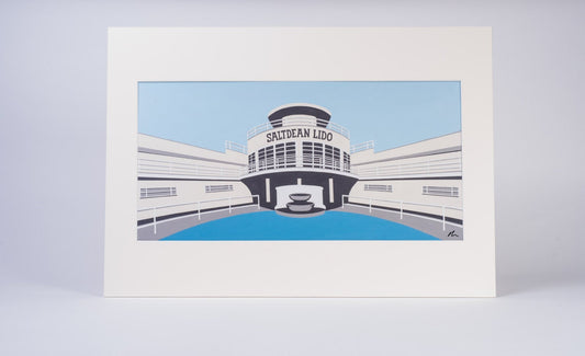 Saltdean Lido Mounted Fine Art Print - Brighton and Hove - Art Deco - Swimming Pool - Travel Poster - by Rebecca Pymar